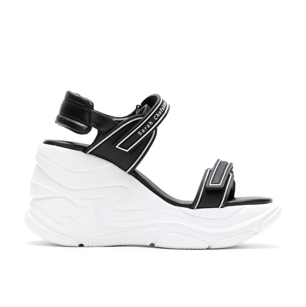 Black and White Women's Wedge Sandals